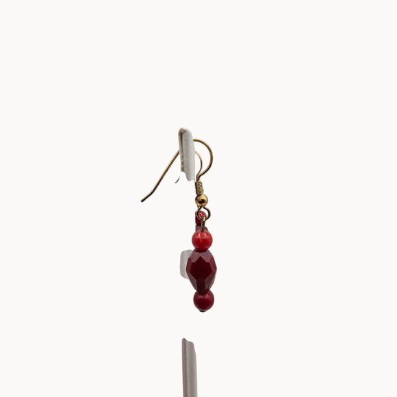 Women's Gold-Toned Hook Red Beaded Glass Stones Dangle Drop Earrings - Picture 2 of 4